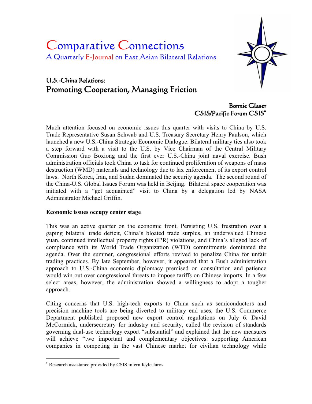 Comparative Connections a Quarterly E-Journal on East Asian Bilateral Relations