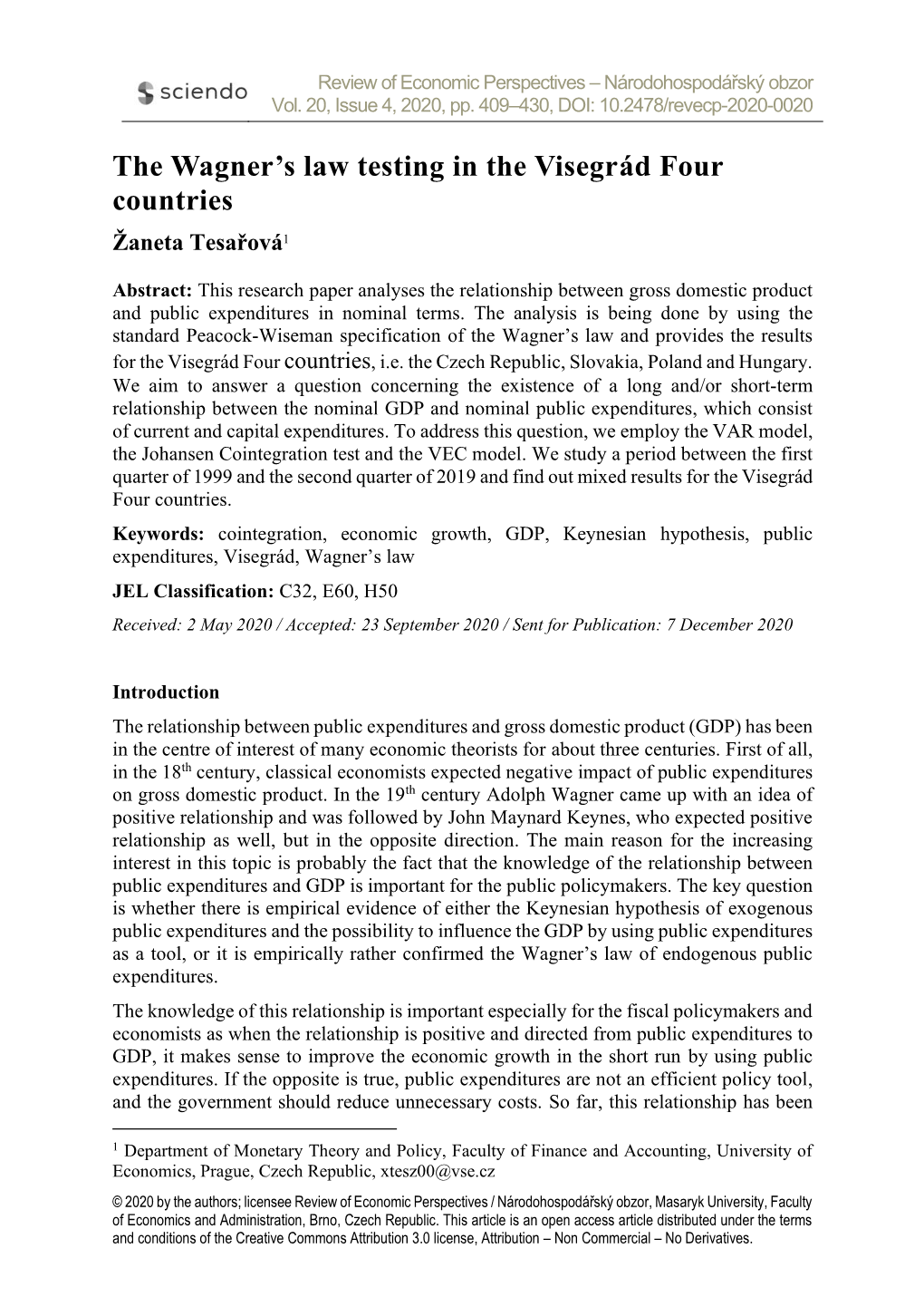 The Wagner's Law Testing in the Visegrád Four Countries