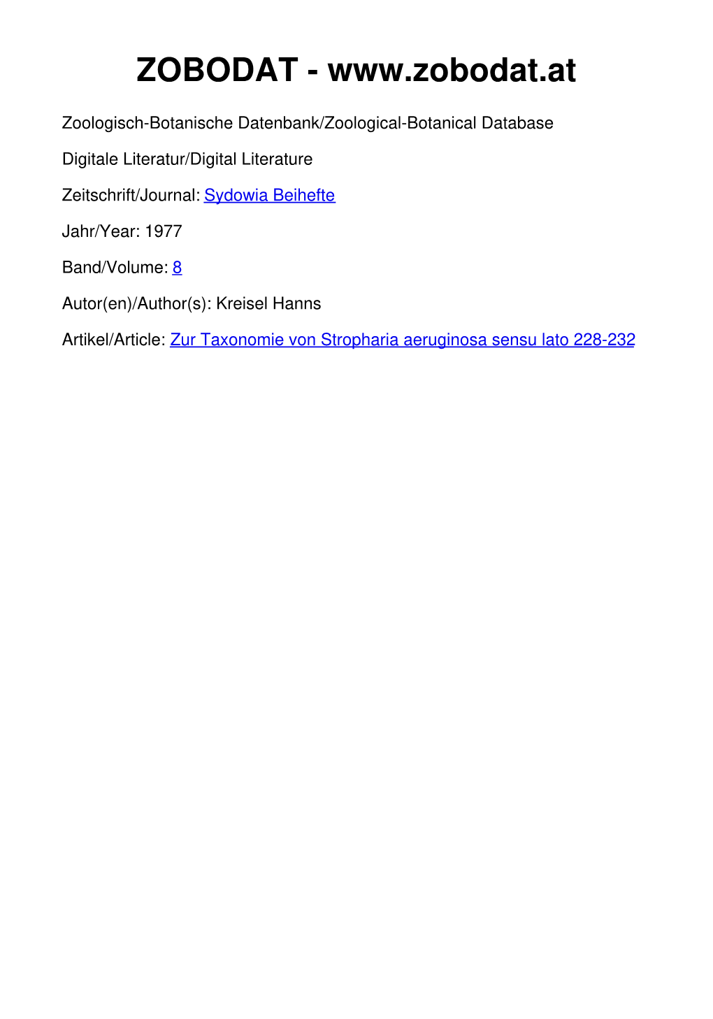 Zur Taxonomie Von Stropharia Aeruginosa Sensu Lato 228-232 Zur Taxonomie Von Stropharia Aeruginosa Sensu Lato Von H