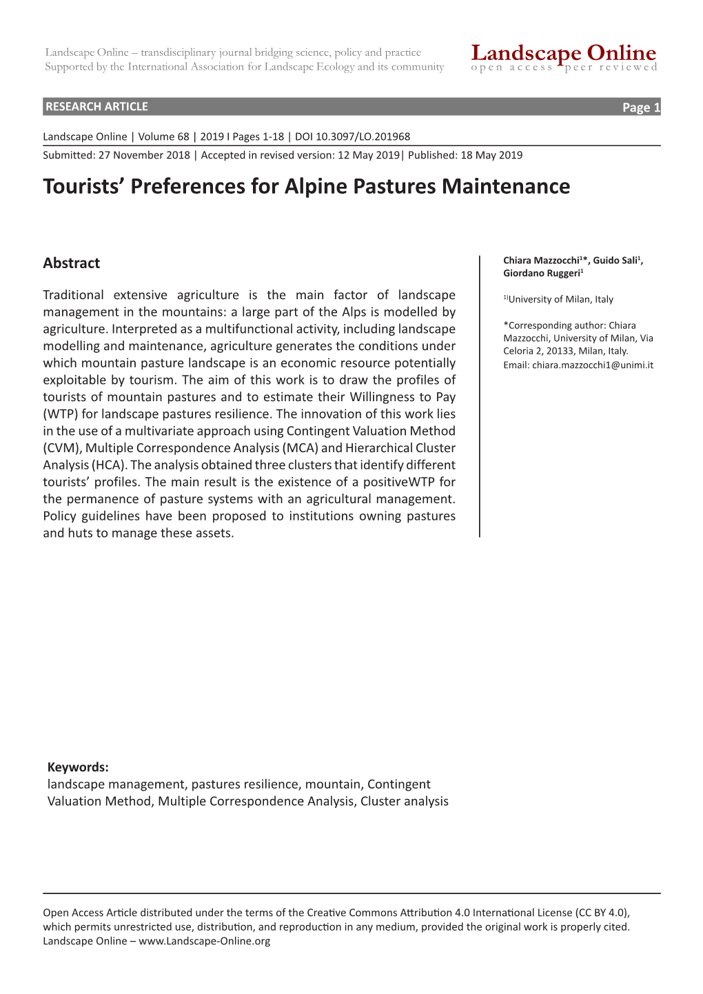 Landscape Online Tourists' Preferences for Alpine Pastures Maintenance