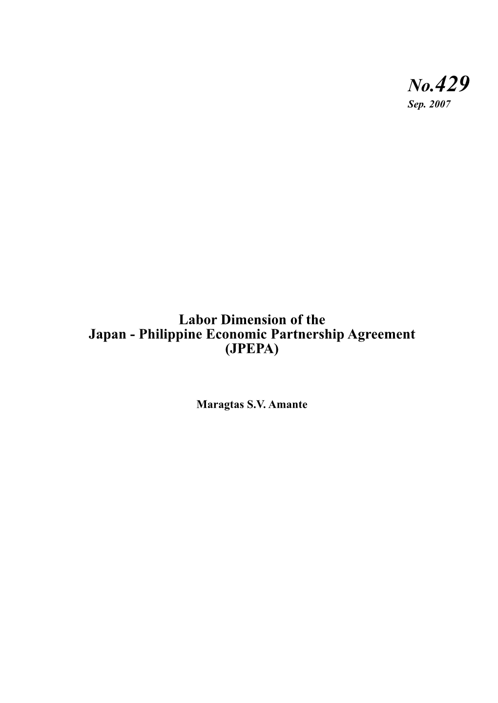 Labor Dimension of the Japan - Philippine Economic Partnership Agreement (JPEPA)