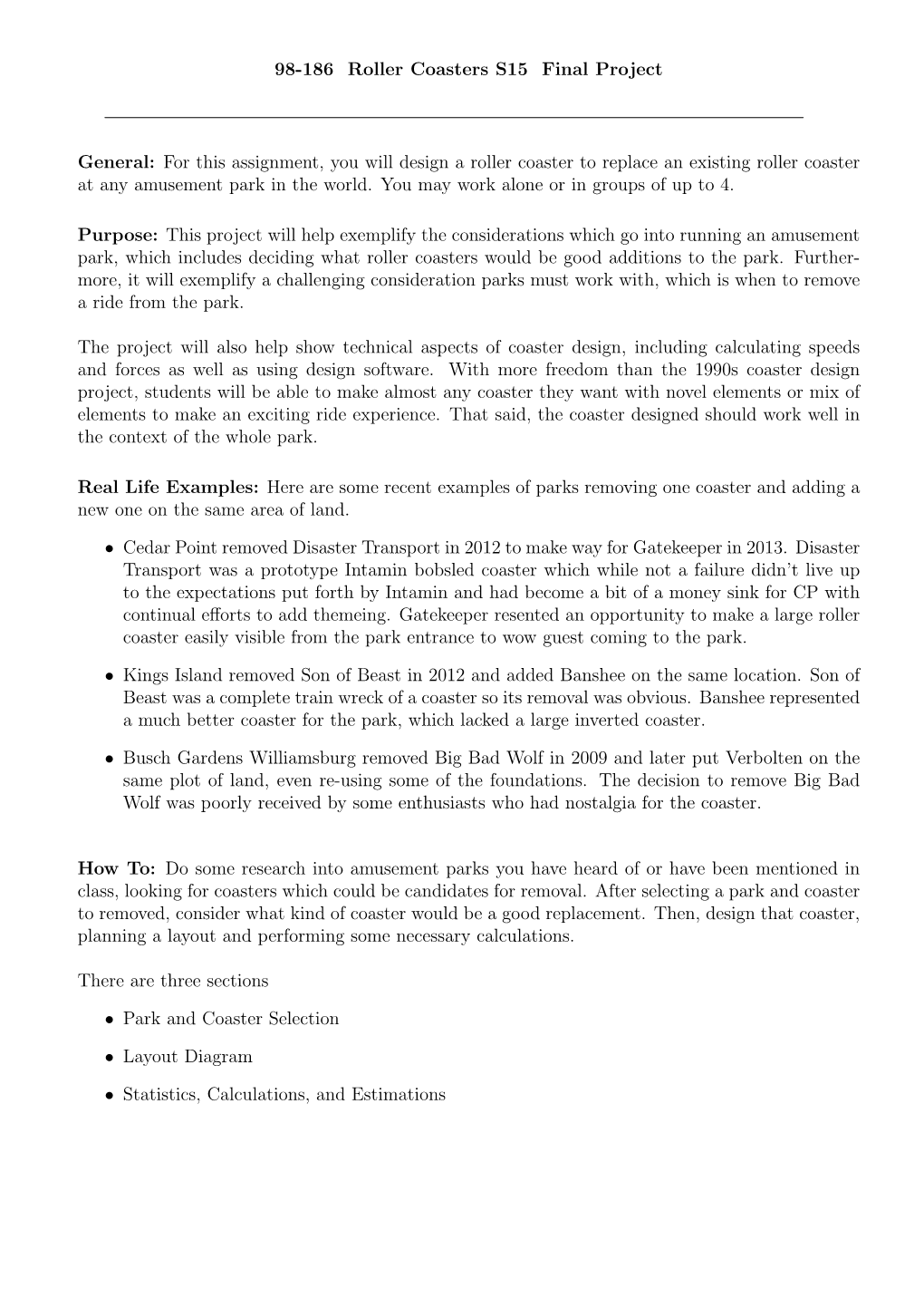 98-186 Roller Coasters S15 Final Project General