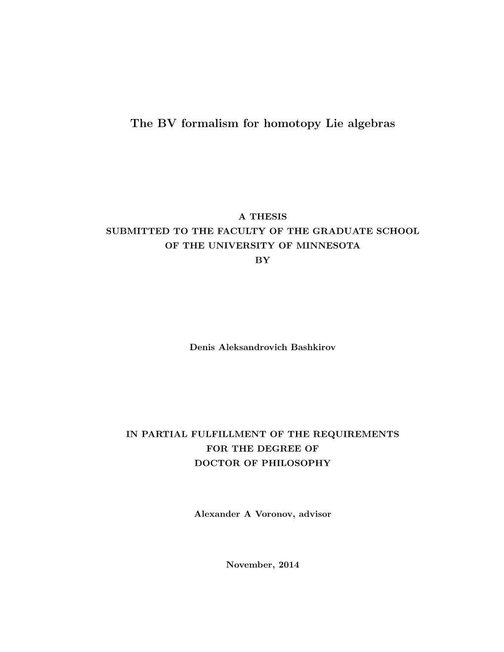 The BV Formalism for Homotopy Lie Algebras