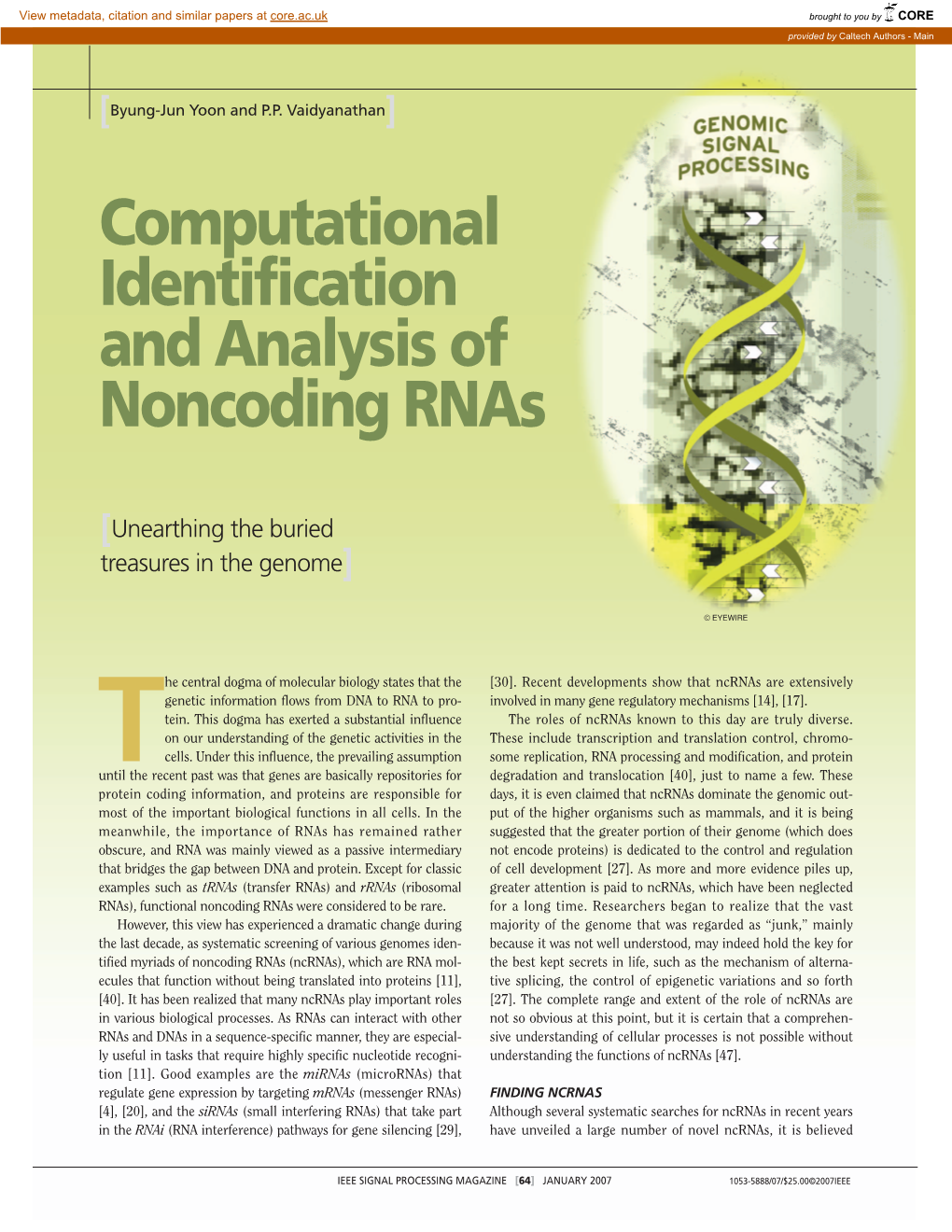 Computational Identification and Analysis of Noncoding Rnas