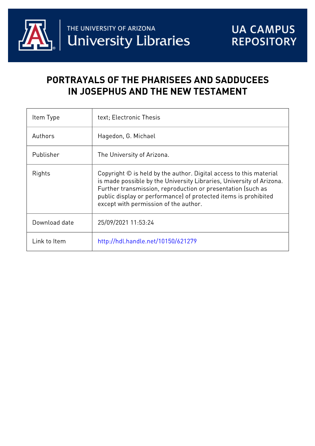 Portrayals of the Pharisees and Sadducees in Josephus and the New Testament