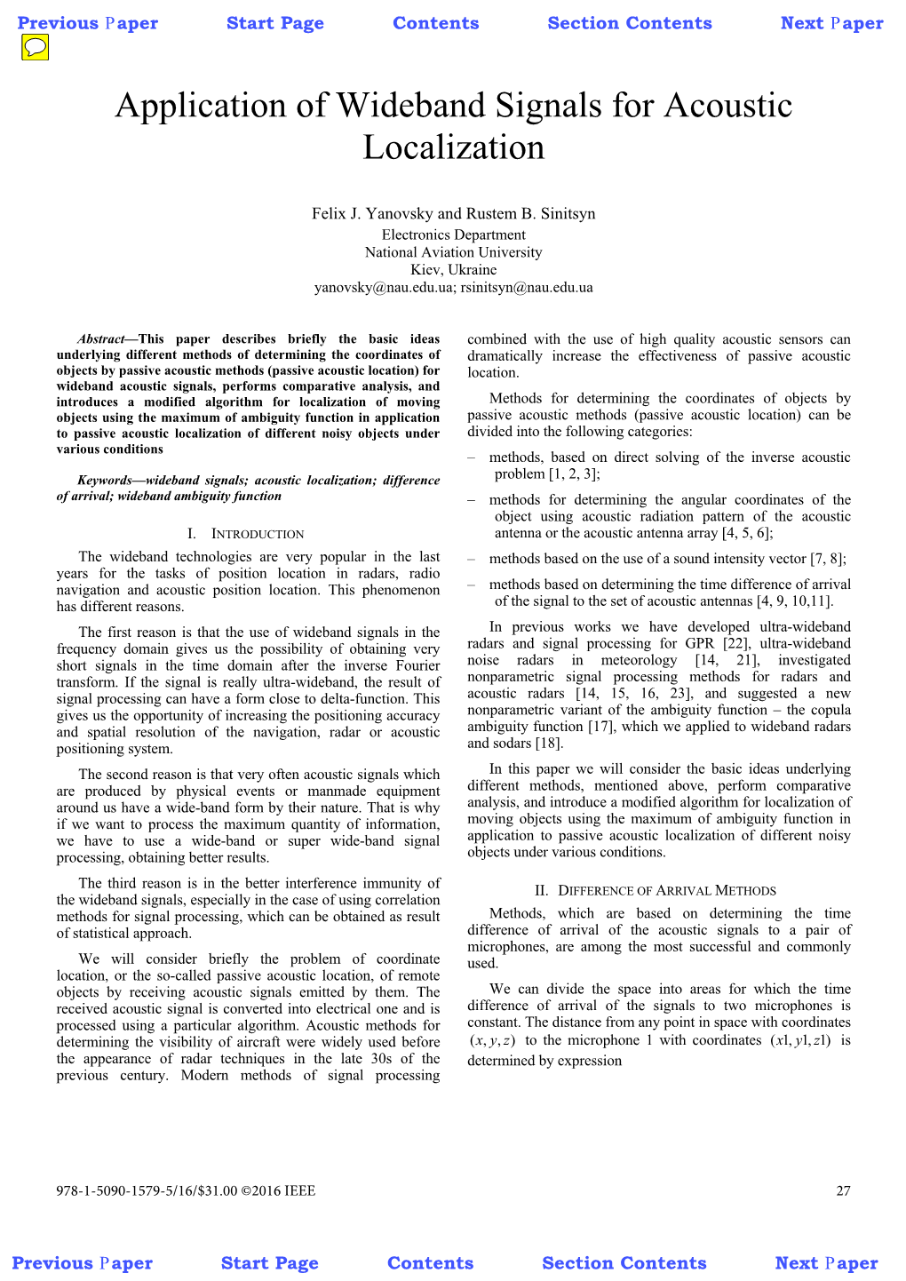 Application of Wideband Signals for Acoustic Localization