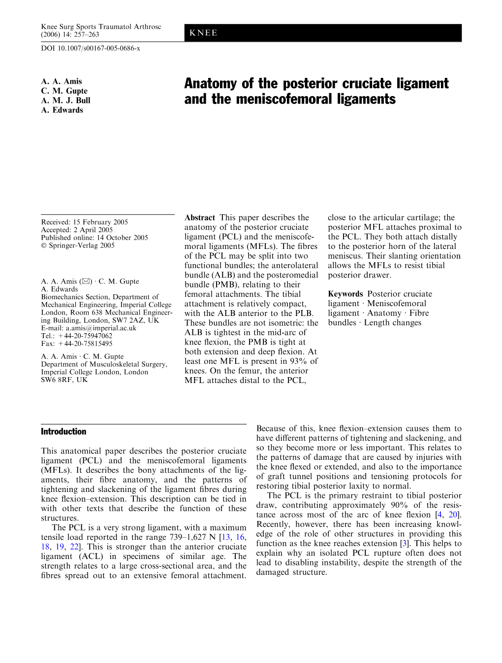 Anatomy of the Posterior Cruciate Ligament and the Meniscofemoral Ligaments