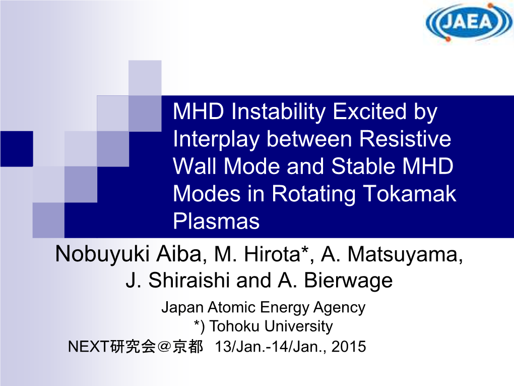 MHD Instability Excited by Interplay Between Resistive Wall Mode and Stable MHD Modes in Rotating Tokamak Plasmas Nobuyuki Aiba, M