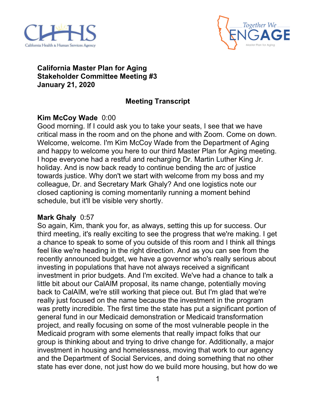 Master Plan for Aging Stakeholder Committee Meeting Transcript 1.21