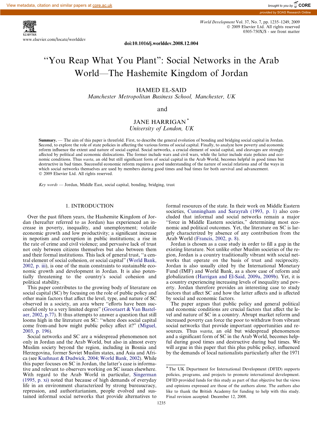 Social Networks in the Arab World—The Hashemite Kingdom of Jordan