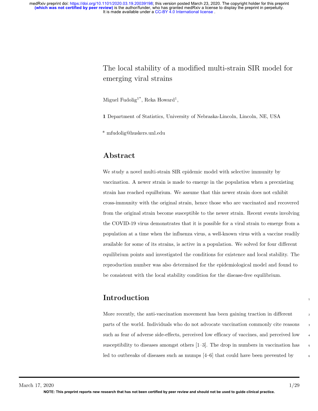 The Local Stability of a Modified Multi-Strain SIR Model for Emerging Viral Strains