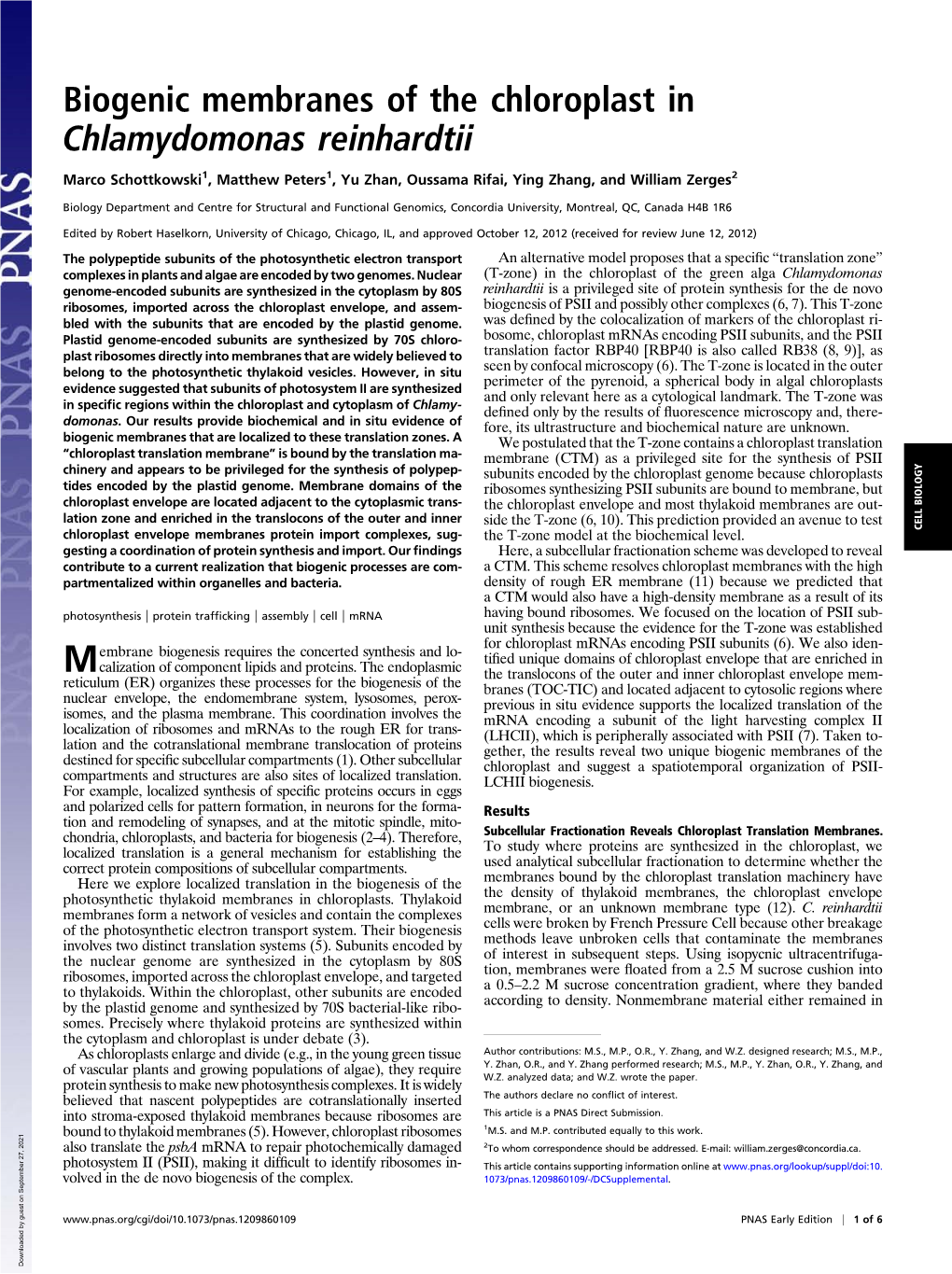 Biogenic Membranes of the Chloroplast in Chlamydomonas Reinhardtii
