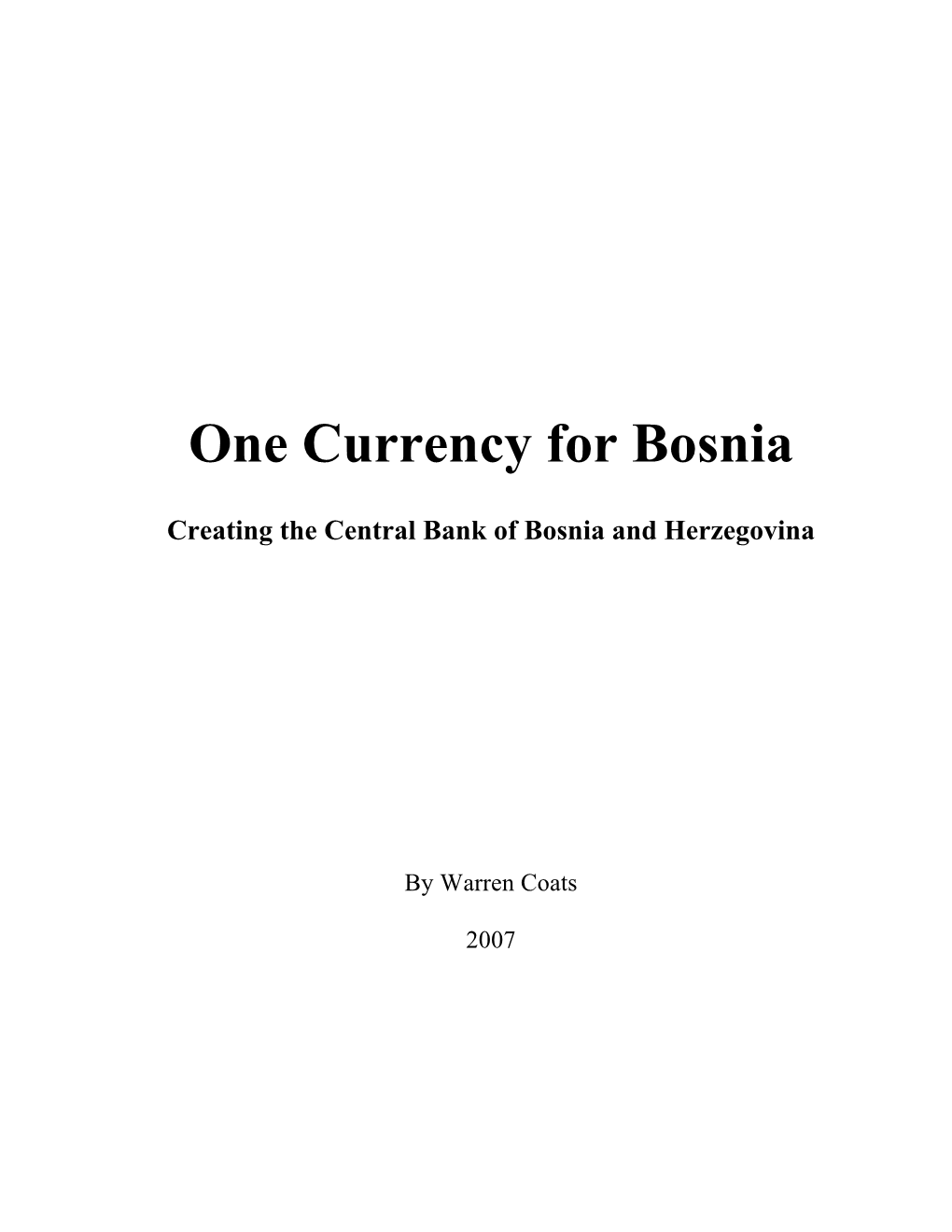 One Currency for Bosnia