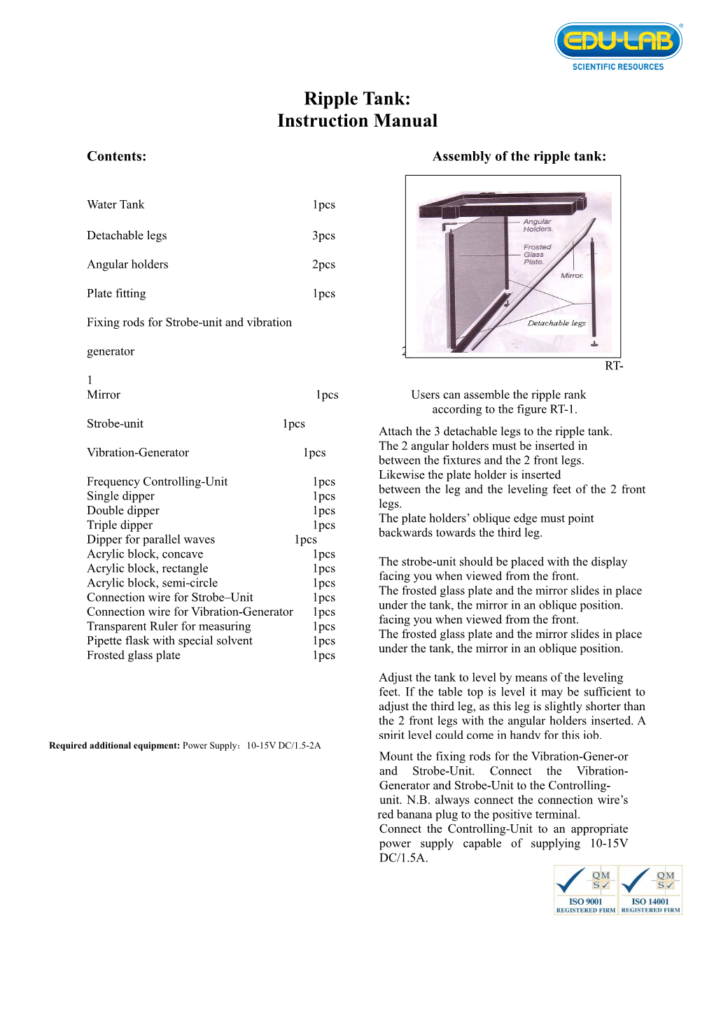 Ripple Tank: Instruction Manual