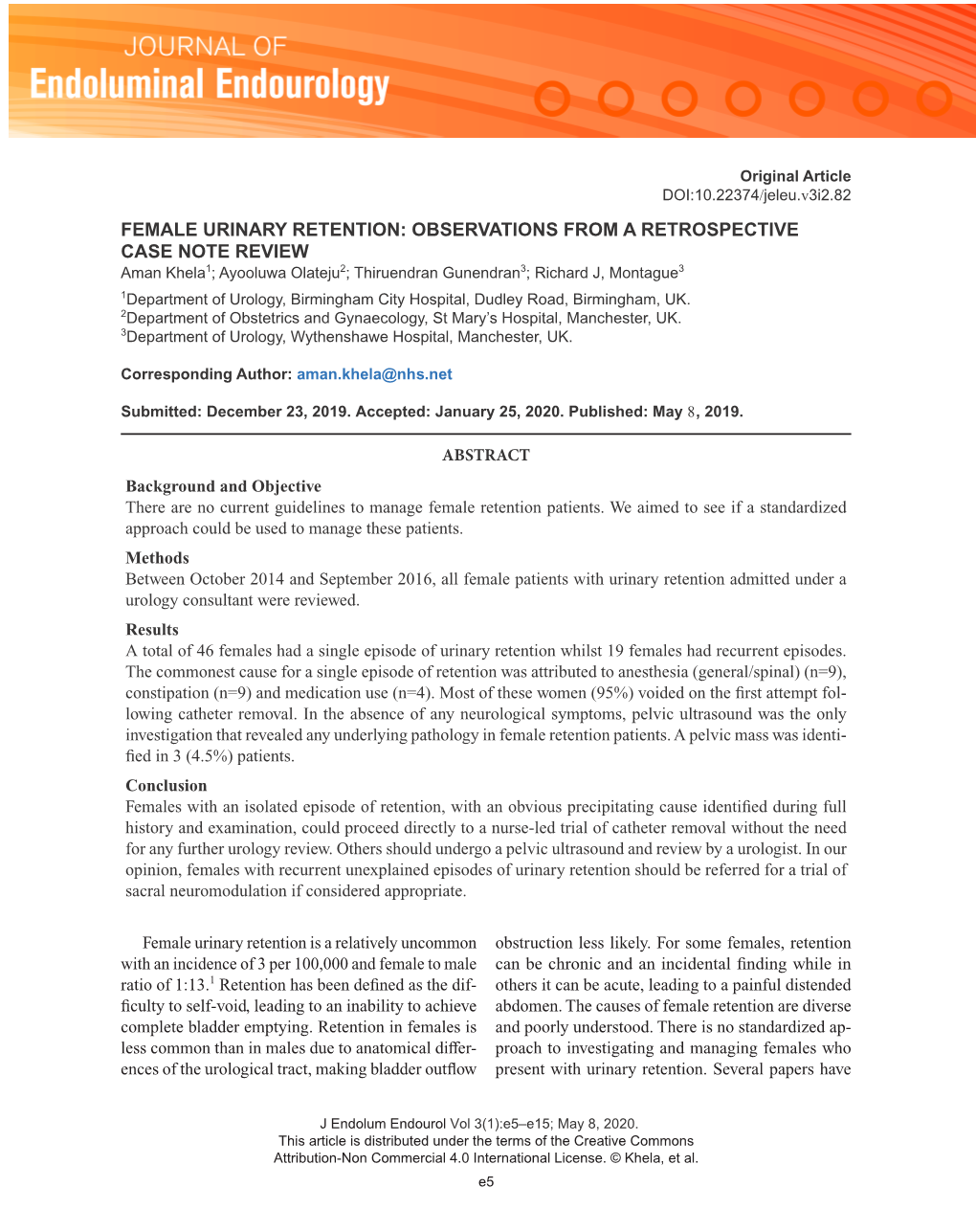 Female Urinary Retention: Observations from a Retrospective Case Note Review