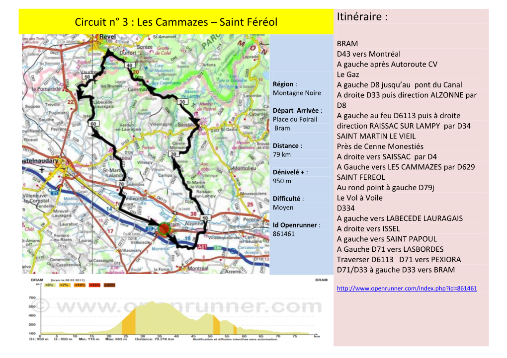 Circuit N° 3 : Les Cammazes – Saint Féréol Itinéraire