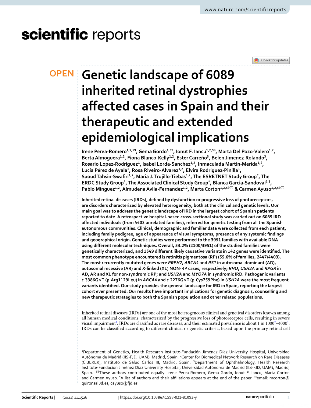 Genetic Landscape of 6089 Inherited Retinal Dystrophies Affected Cases In