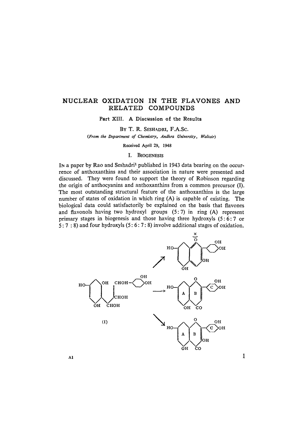 Nuclear Oxidation in the Flavones and Related Compounds Are Summed Up