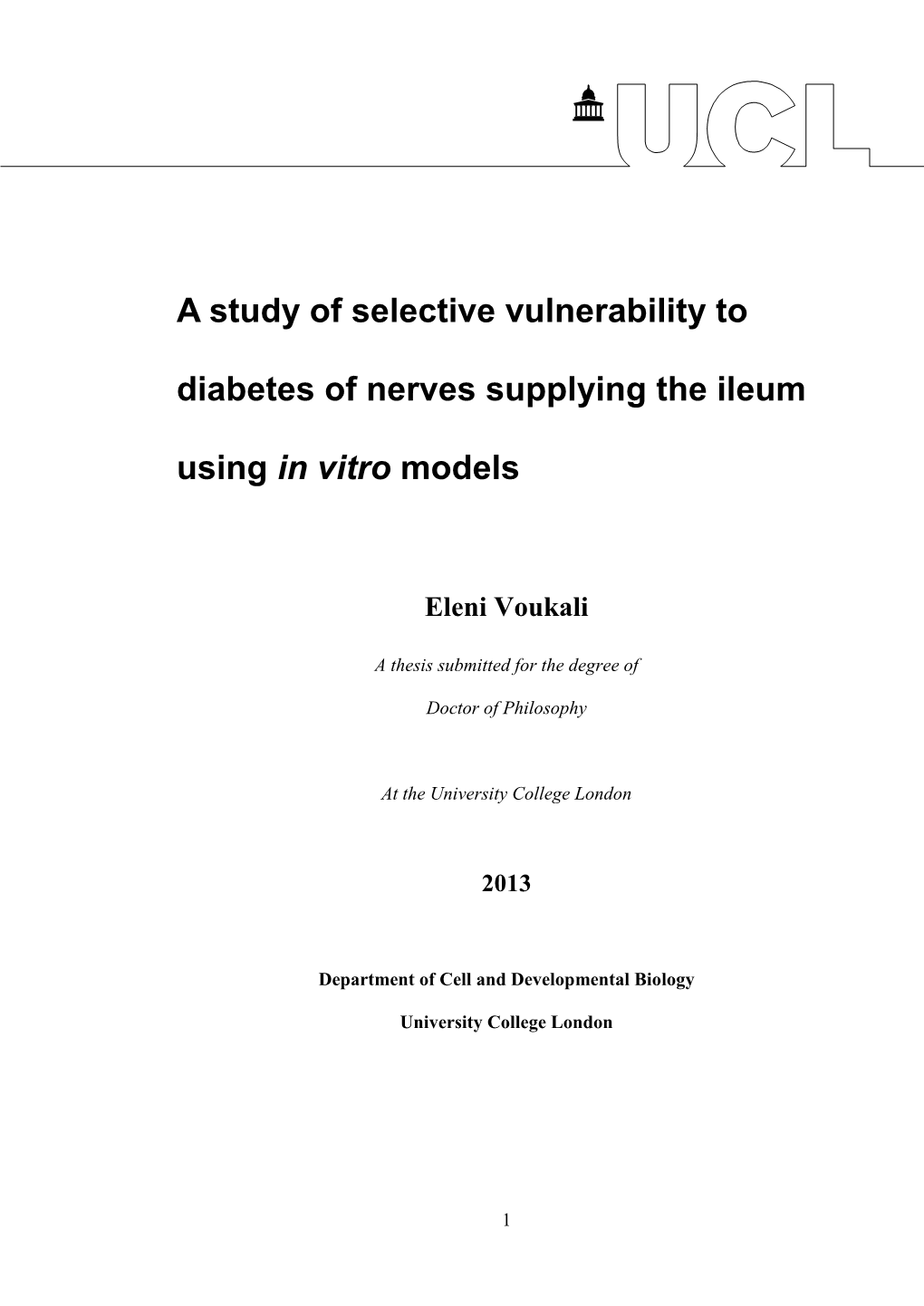 A Study of Selective Vulnerability to Diabetes of Nerves Supplying the Ileum Using in Vitro Models
