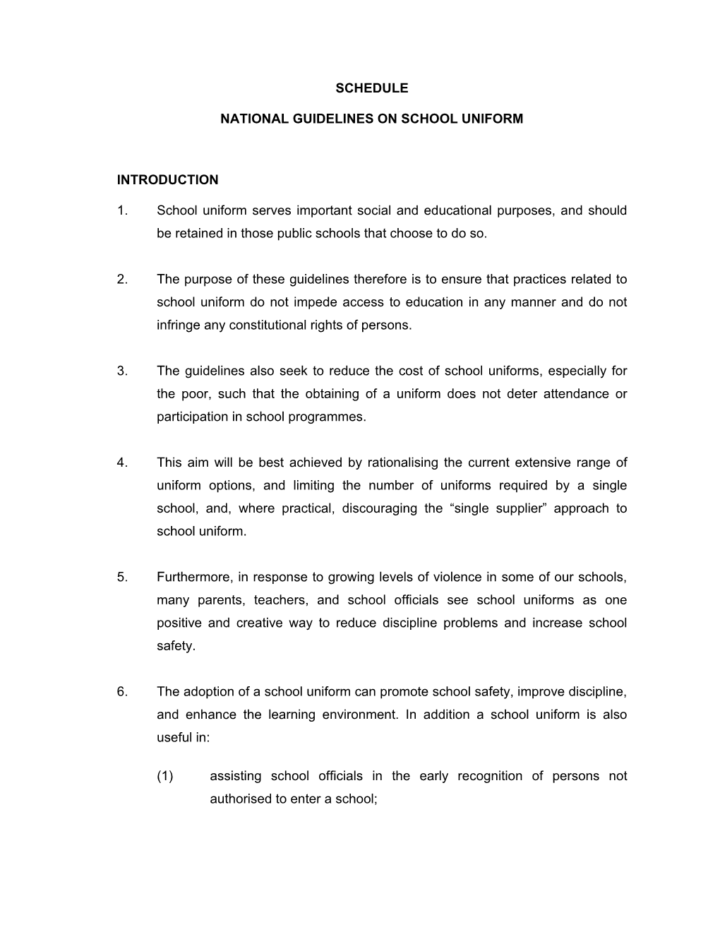 National Guidelines on School Uniform