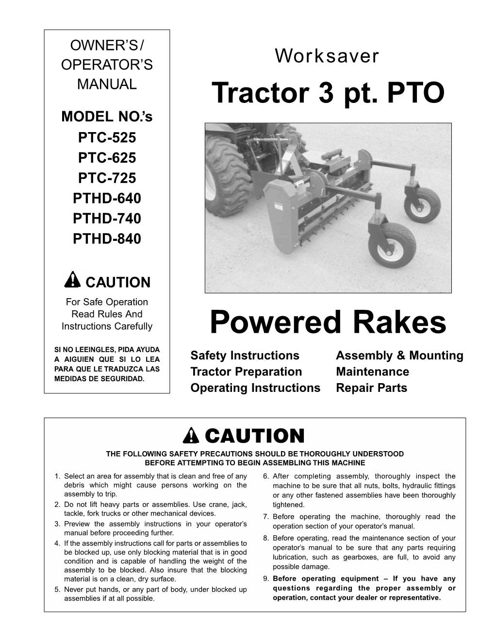 Tractor 3 Pt. PTO Powered Rakes Manual