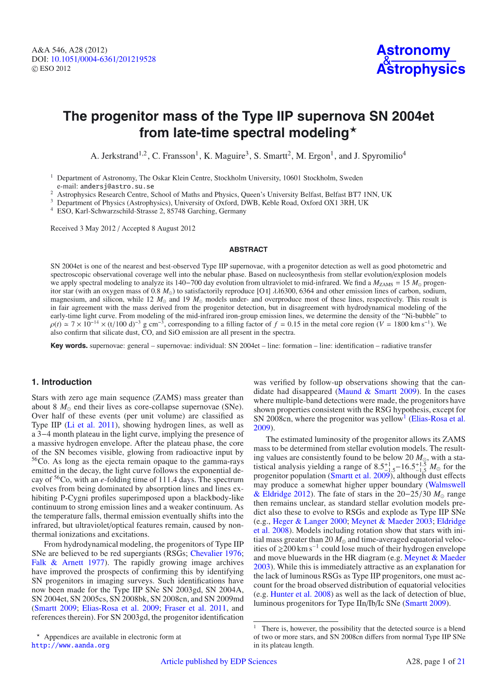 The Progenitor Mass of the Type IIP Supernova SN 2004Et from Late-Time Spectral Modeling