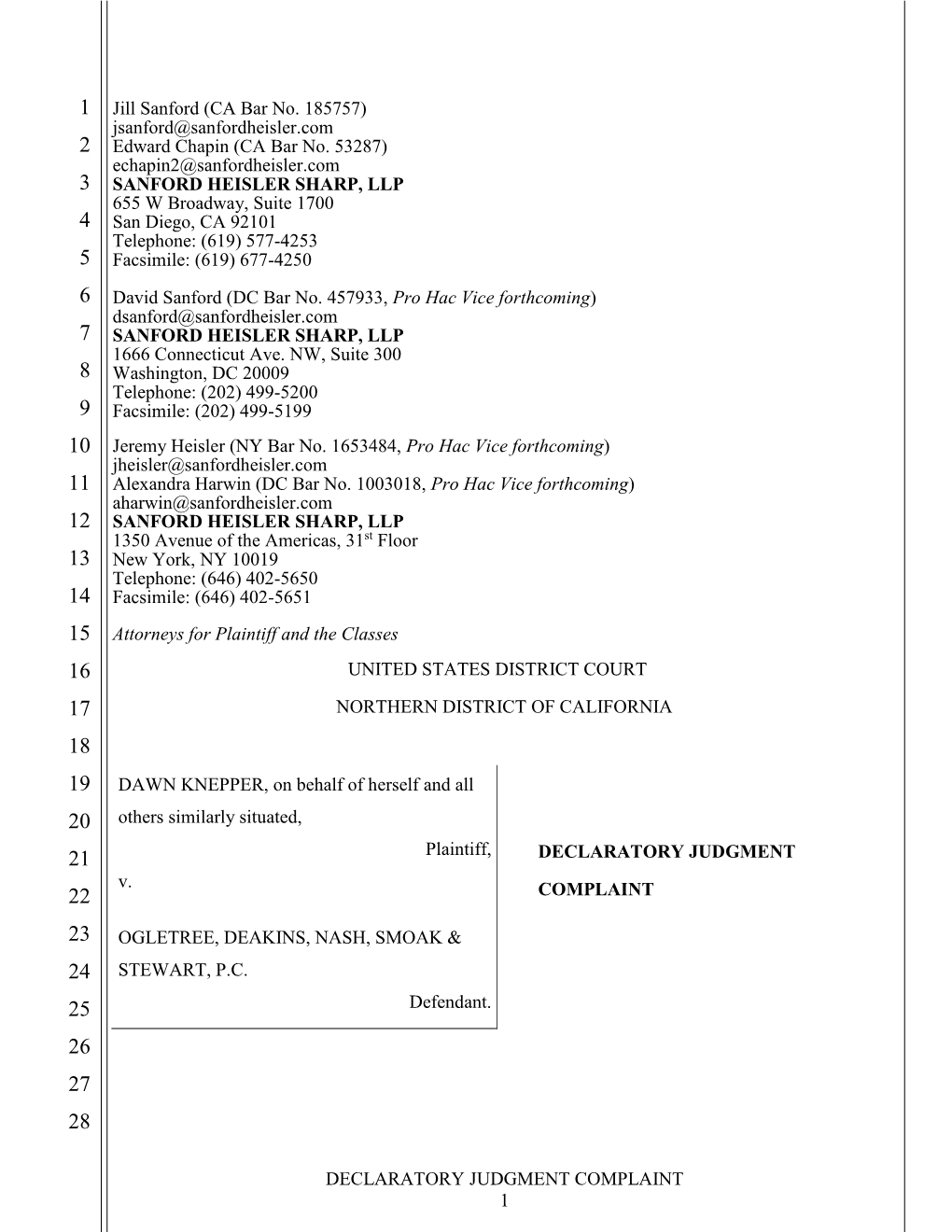 DECLARATORY JUDGMENT COMPLAINT 1 Jill Sanford