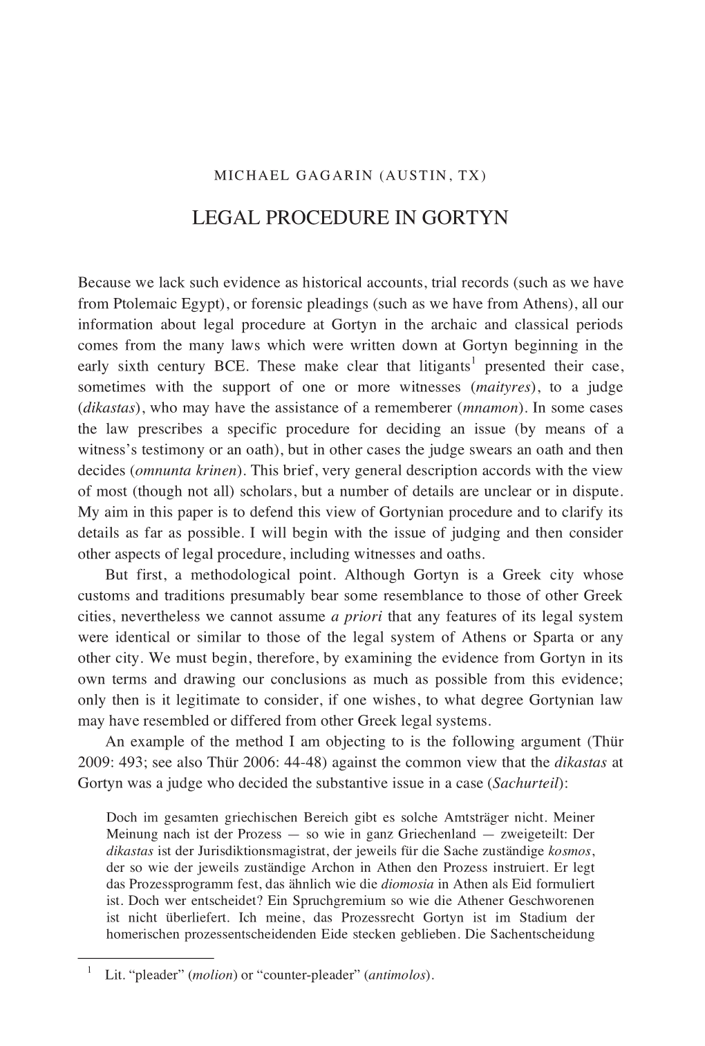 Legal Procedure in Gortyn