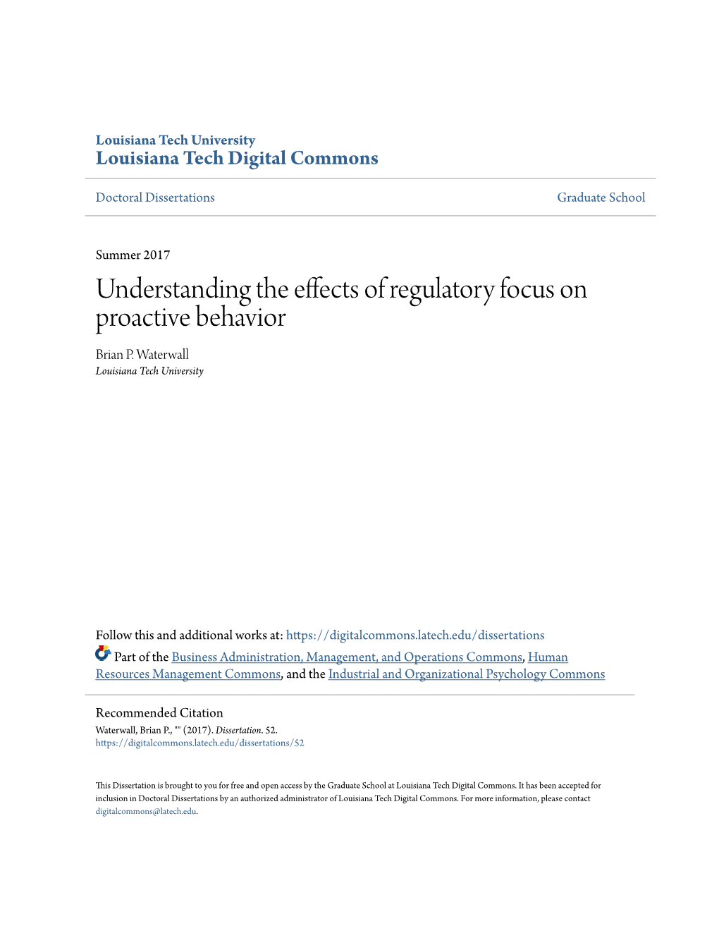 Understanding the Effects of Regulatory Focus on Proactive Behavior Brian P