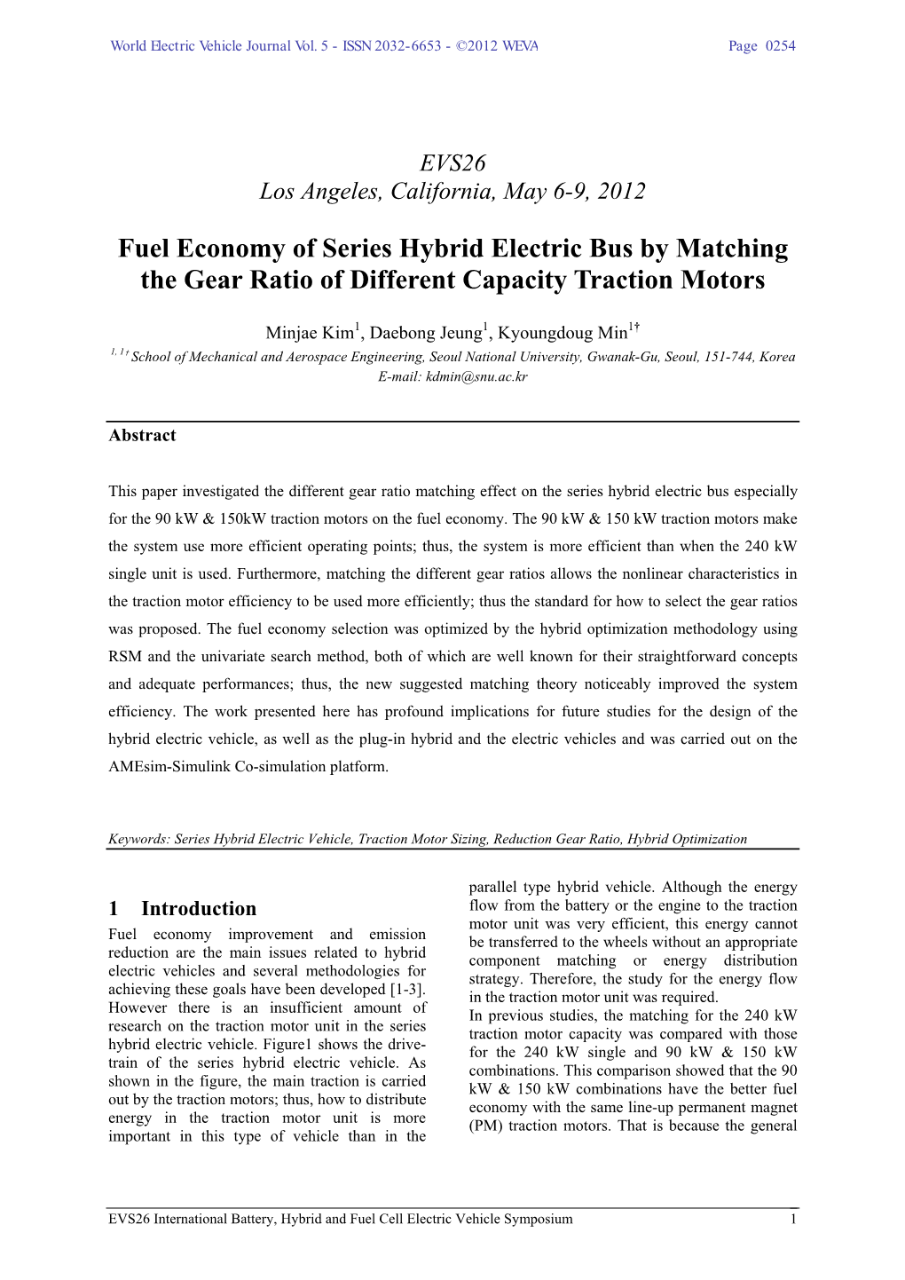 Fuel Economy of Series Hybrid Electric Bus by Matching the Gear Ratio of Different Capacity Traction Motors