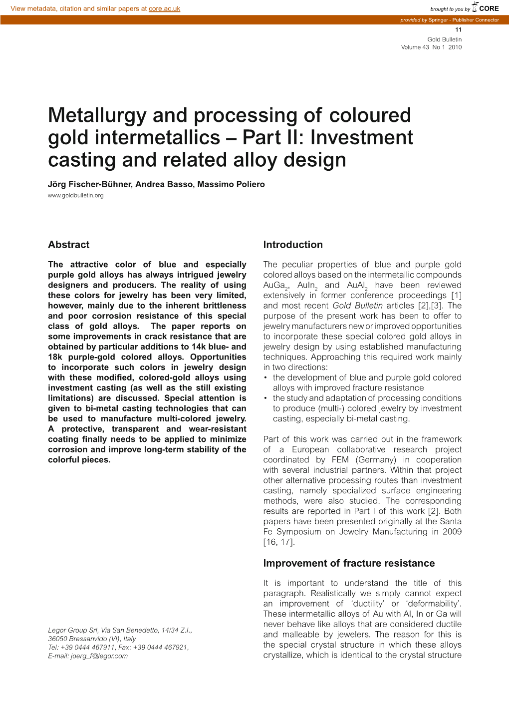 Part II: Investment Casting and Related Alloy Design