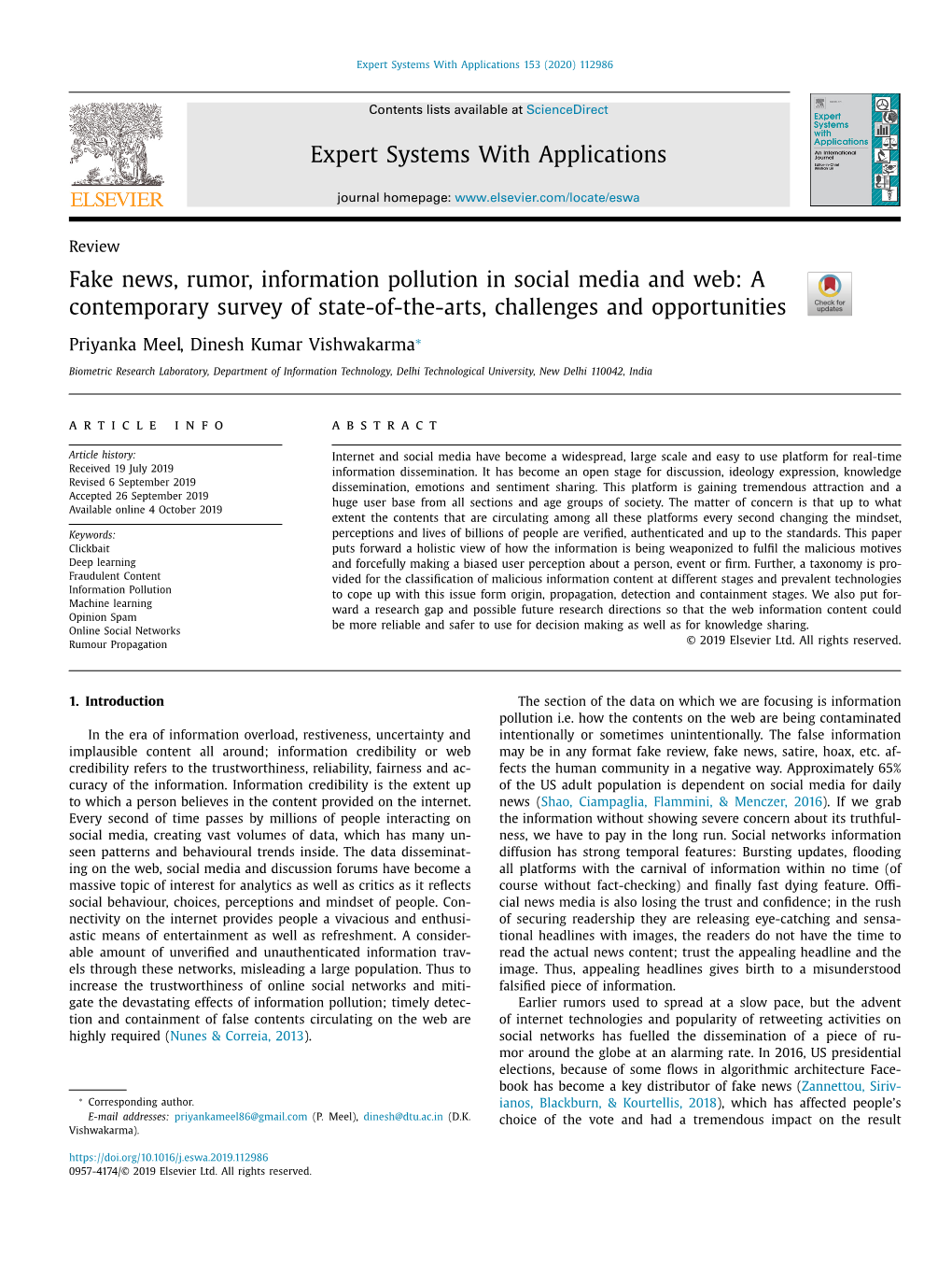 Fake News, Rumor, Information Pollution in Social Media and Web: a Contemporary Survey of State-Of-The-Arts, Challenges and Opportunities