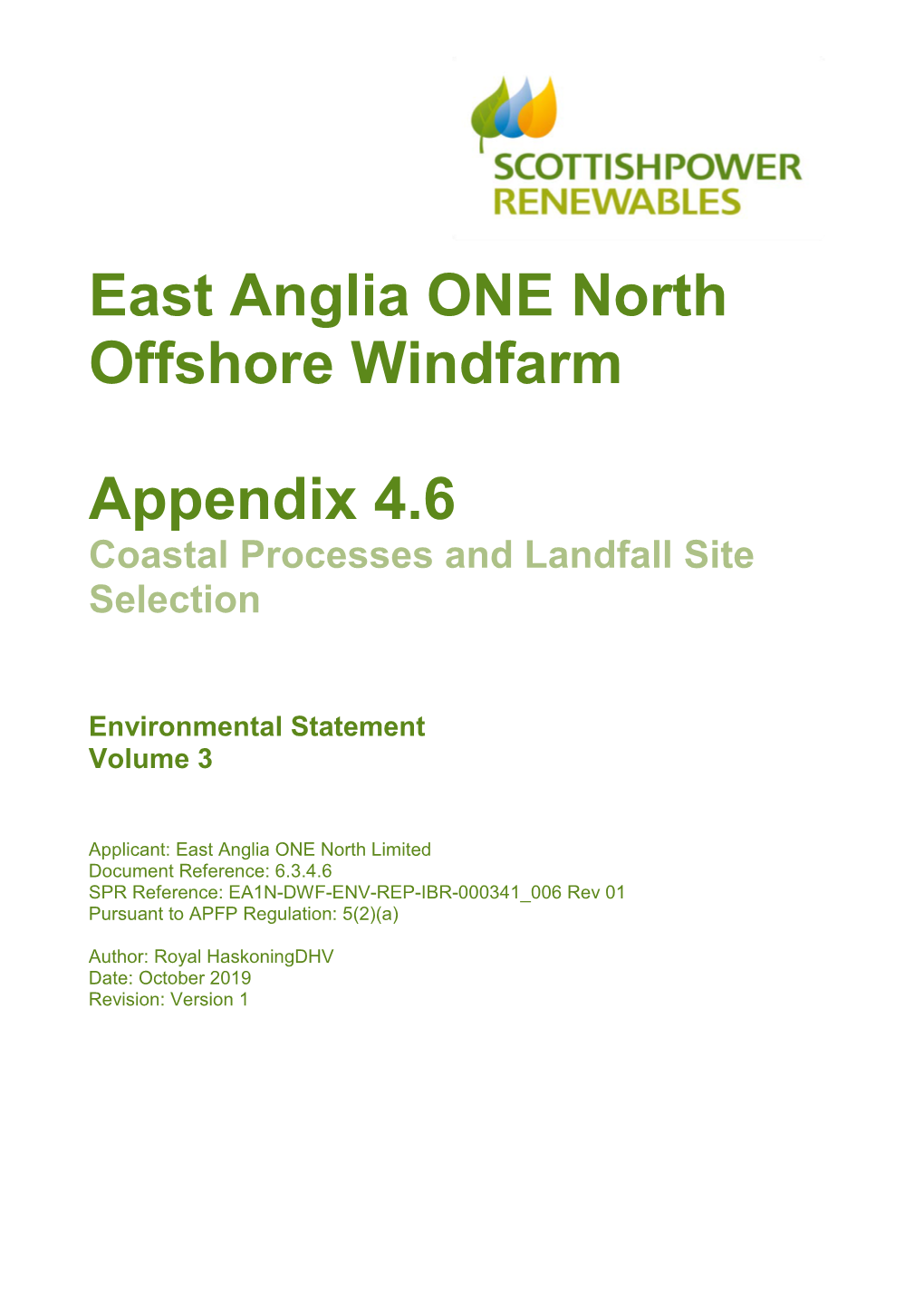 East Anglia ONE North Offshore Windfarm Appendix