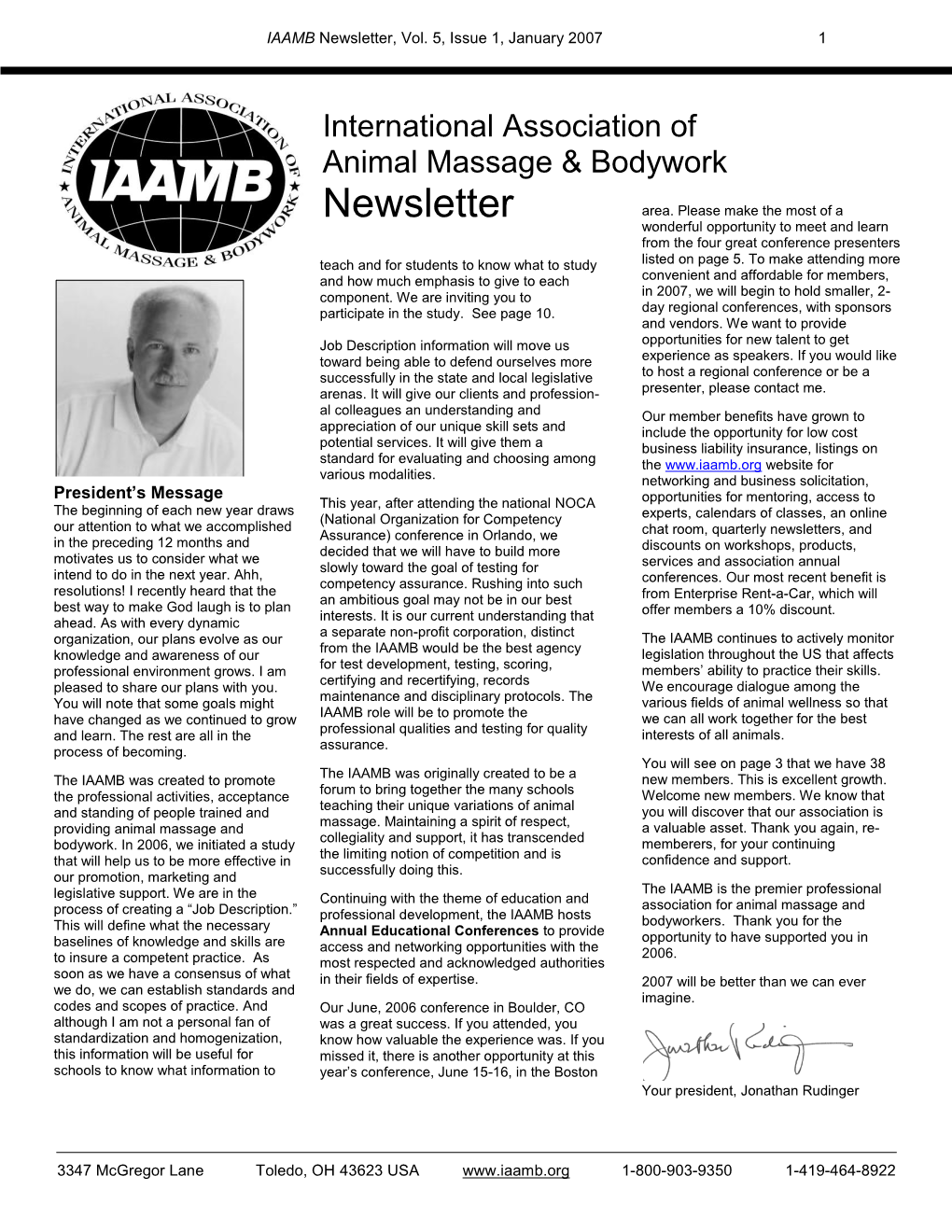 IAAMB Newsletter, Issue 1
