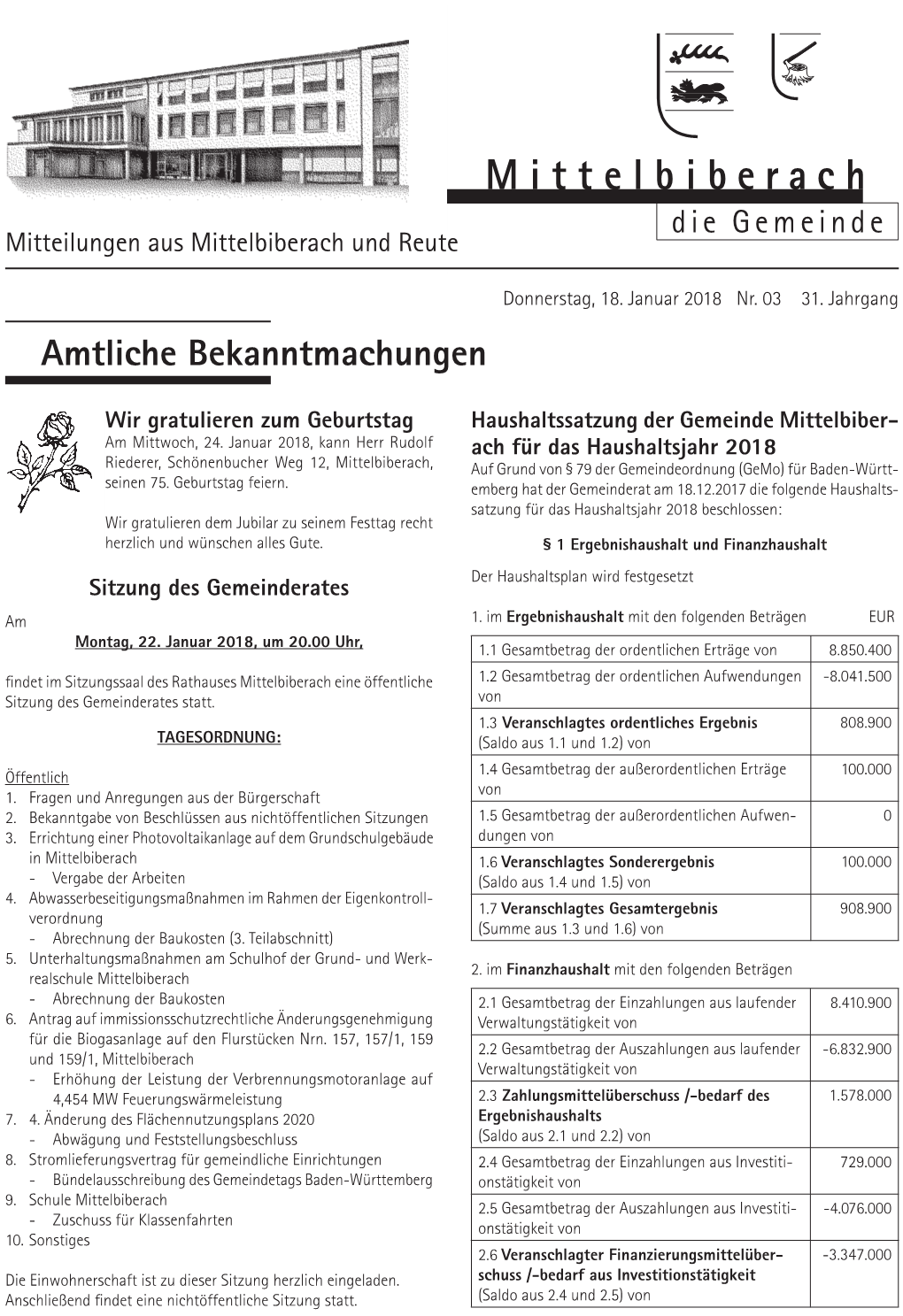 Amtliche Bekanntmachungen