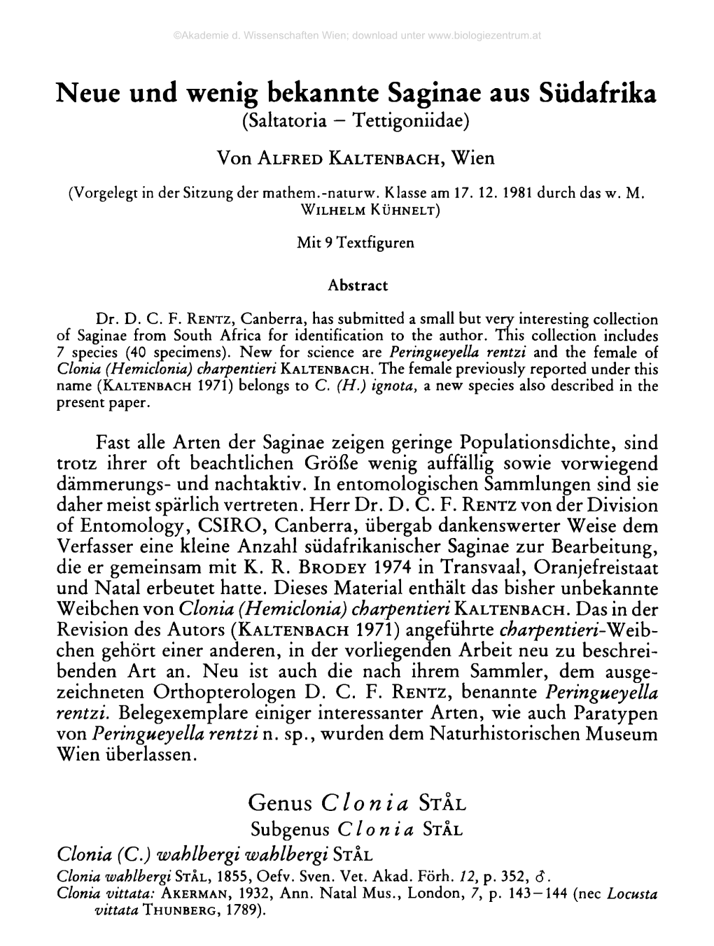 Neue Und Wenig Bekannte Saginae Aus Südafrika (Saltatoria — Tettigoniidae)