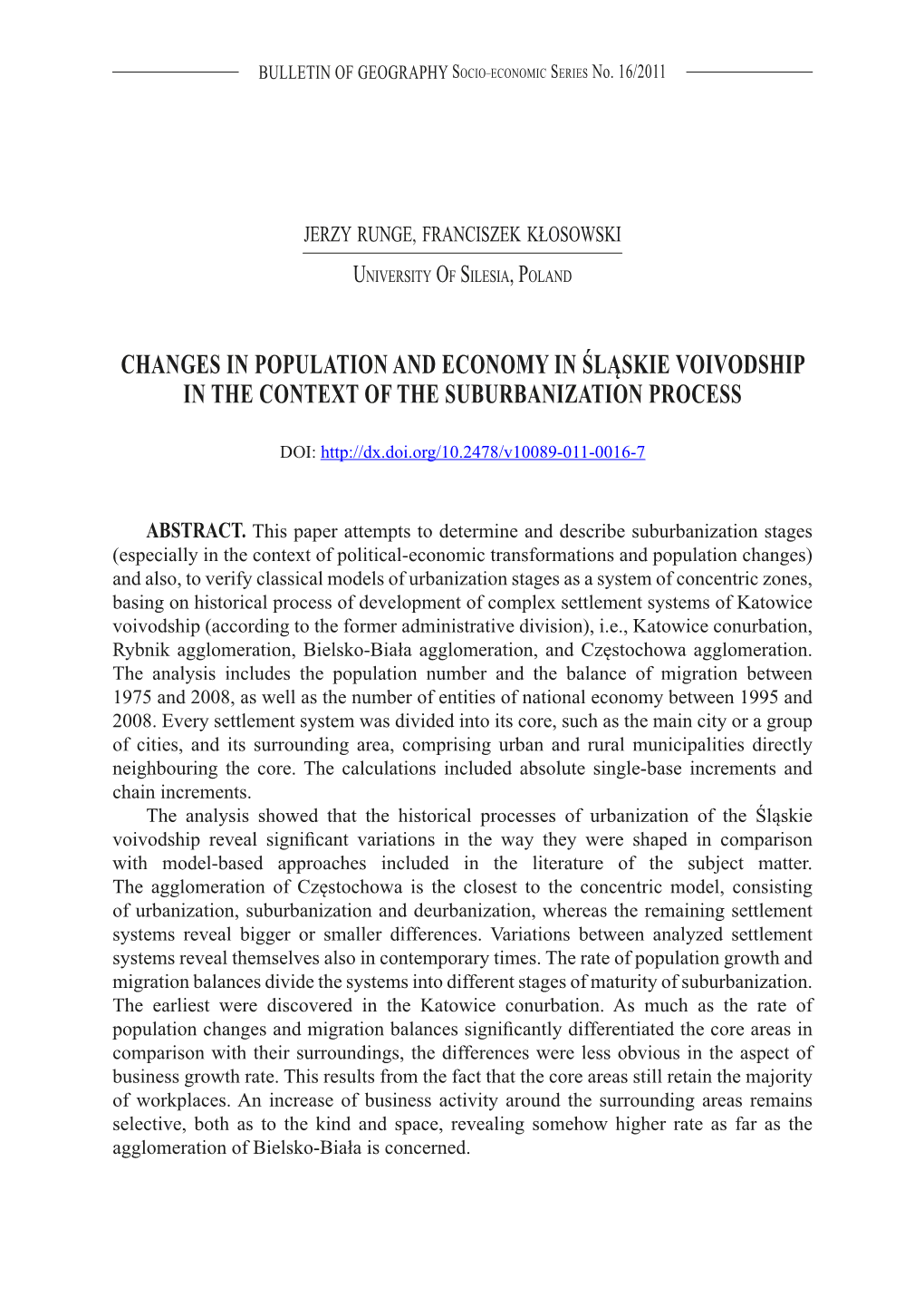 Changes in Population and Economy in Śląskie Voivodship in the Context of the Suburbanization Process