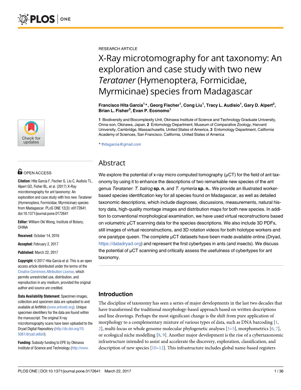 Hymenoptera, Formicidae, Myrmicinae) Species from Madagascar