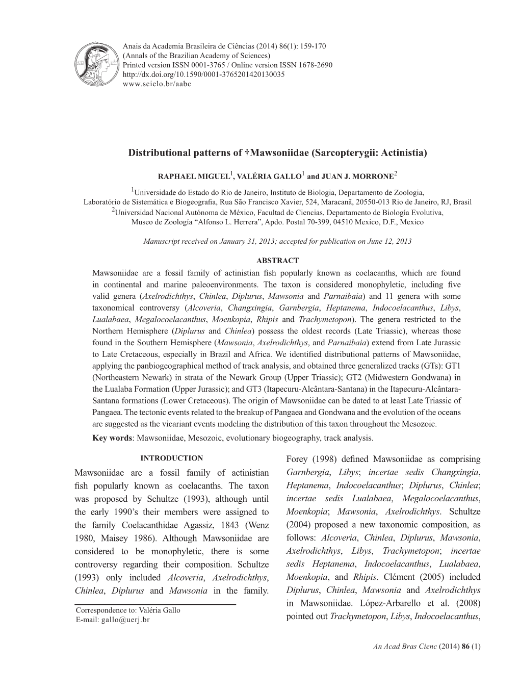 Distributional Patterns of †Mawsoniidae (Sarcopterygii: Actinistia)