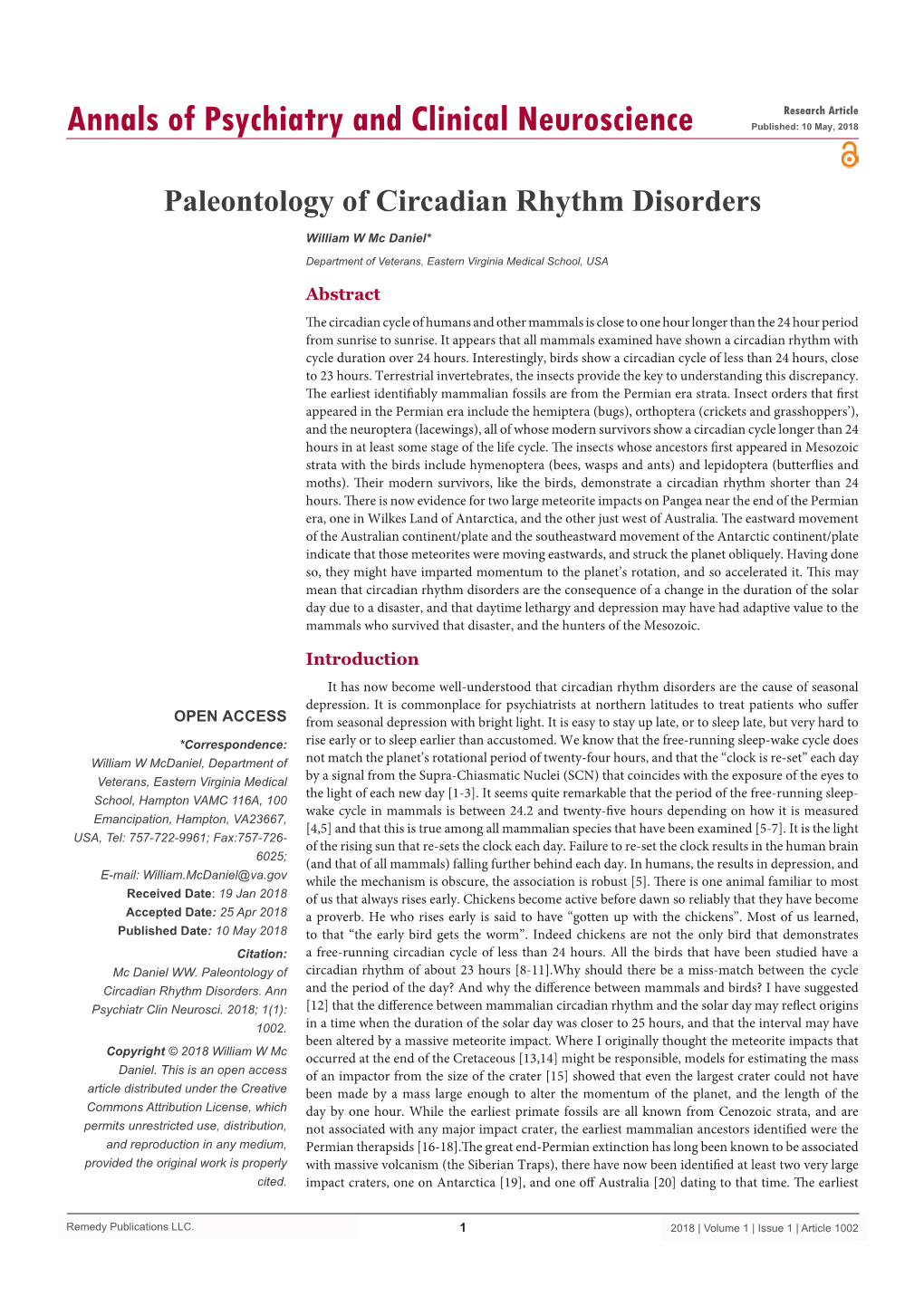 Paleontology of Circadian Rhythm Disorders