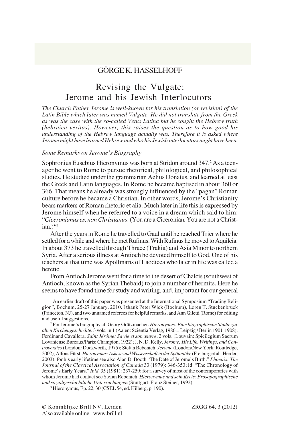 Revising the Vulgate: Jerome and His Jewish Interlocutors1