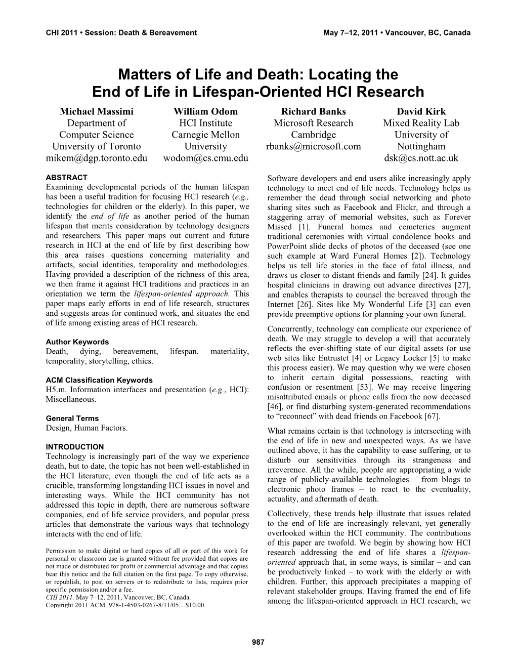 Locating the End of Life in Lifespan-Oriented Hci Research