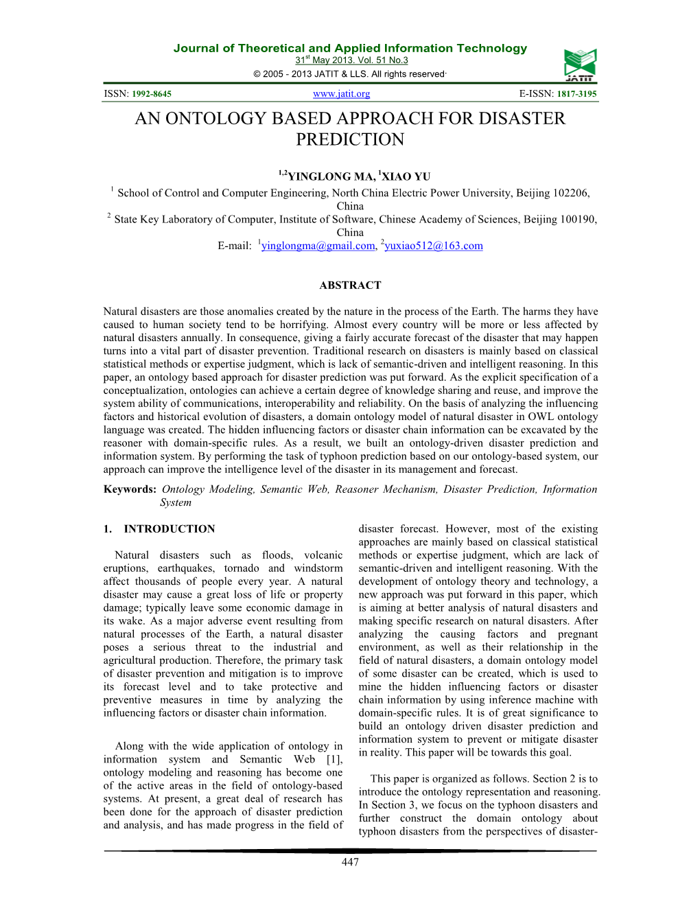 An Ontology Based Approach for Disaster Prediction