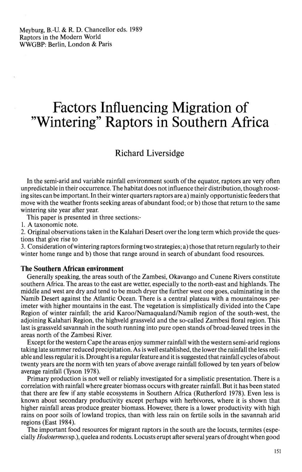 "Wintering" Raptors in Southern Africa