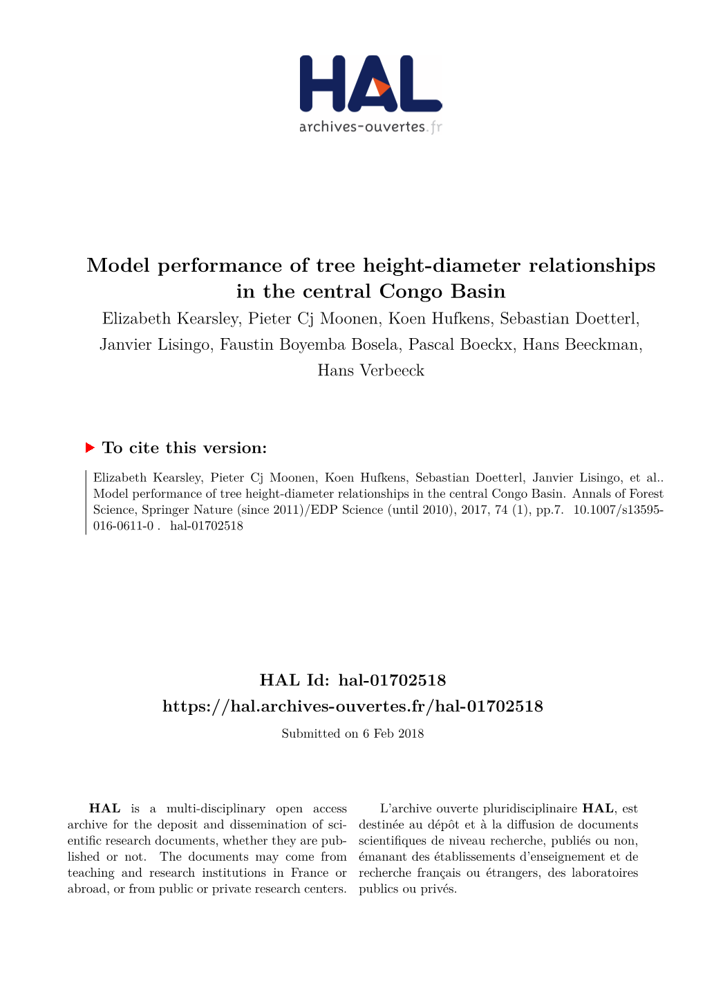 Model Performance of Tree Height-Diameter Relationships in The