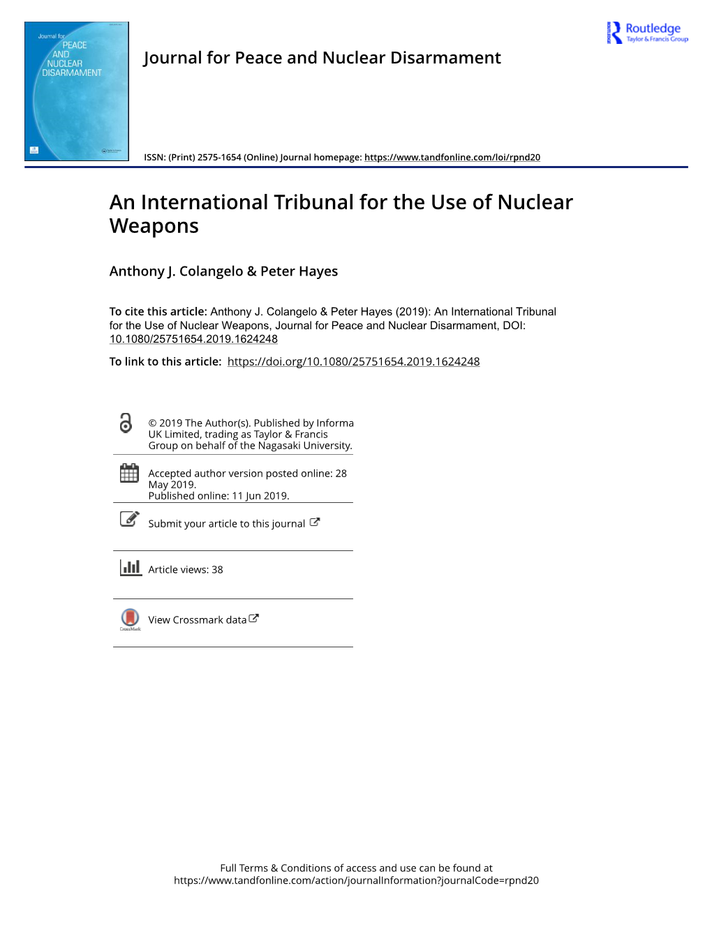 An International Tribunal for the Use of Nuclear Weapons