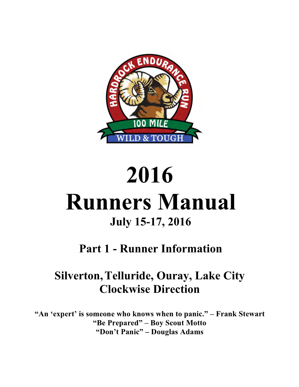 2016 Runners Manual July 15-17, 2016