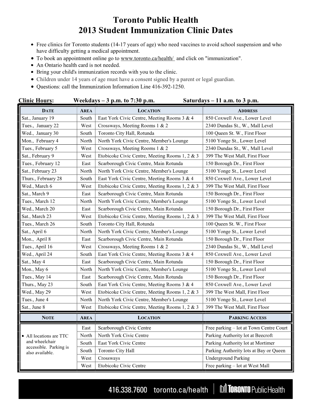 Free Immunization Clinics