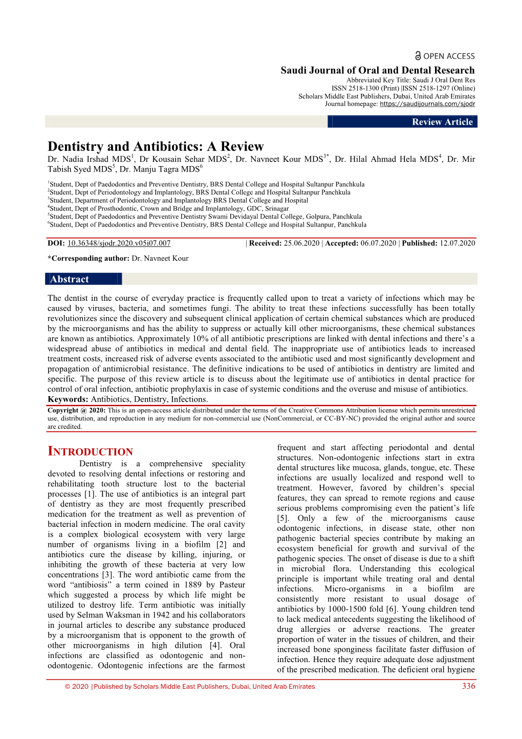 Dentistry and Antibiotics: a Review Dr