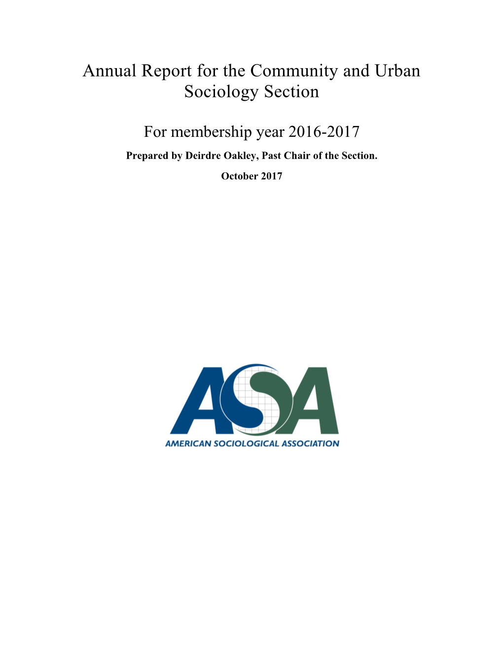 Annual Report for the Community and Urban Sociology Section